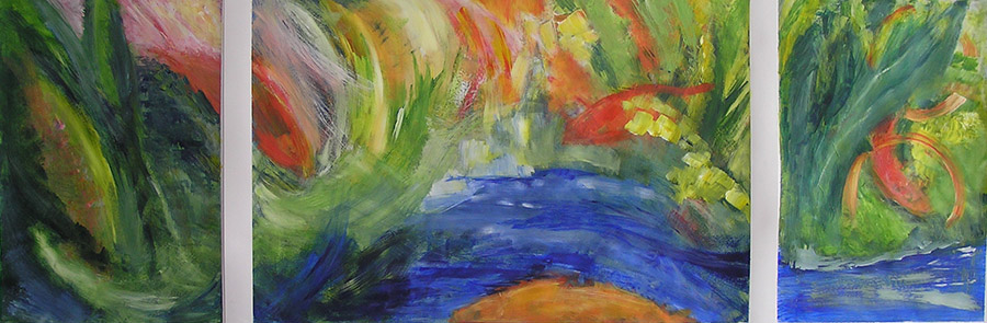 Flying Fishes, 2007, acrylic on paper, 60 x 180 cm